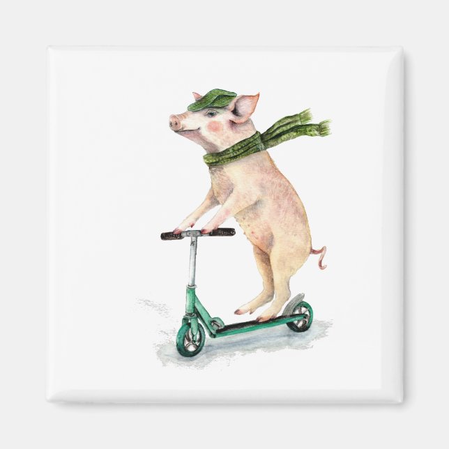Piggy on a scooter magnet (Front)