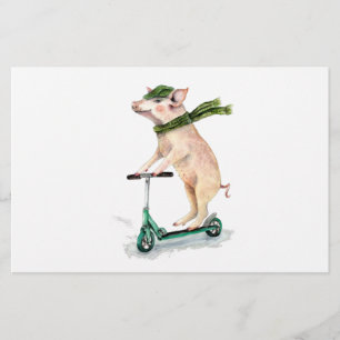 Piggy on a scooter stationery