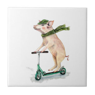 Piggy on a scooter tile