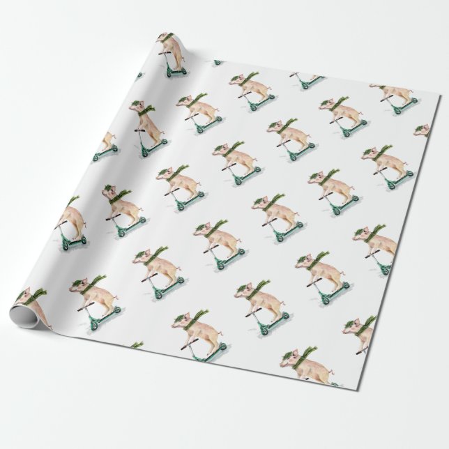 Piggy on a scooter wrapping paper (Unrolled)