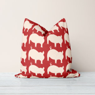 Piggy Parade Red White Throw Pillow