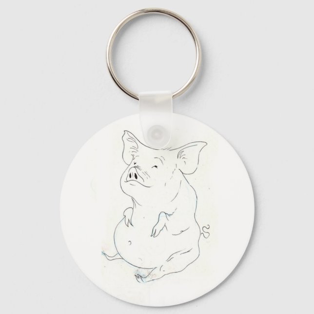 Piggy Porker Fat Pig Button Keychain (Front)