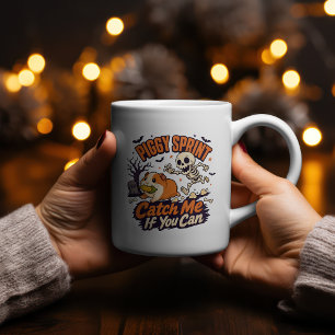 Piggy Sprint Halloween Skeleton Chase Guinea Pig Two-Tone Coffee Mug