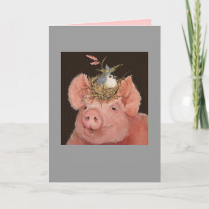 Piggy with tufted titmouse card