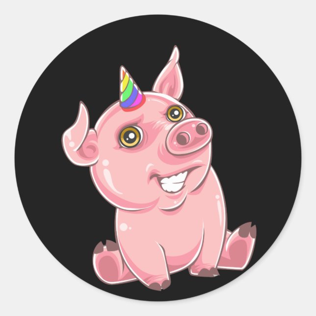 Piggycorn Rainbow Funny Pig Unicorn Classic Round Sticker (Front)