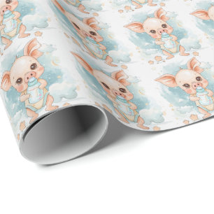 Piglet Cute Baby Pastel Watercolor Pattern  Wrapping Paper