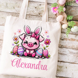 Piglet Easter Kids Name Girls Bunny Tote Bag