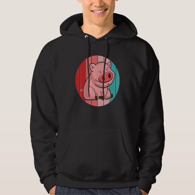 Piglet Farming Farm Animal  Farmer Retro Pig Hoodie (Front)