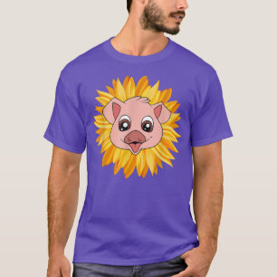 Piglet Hippie Sunflower Farm Animal Lover Farmer F T-Shirt