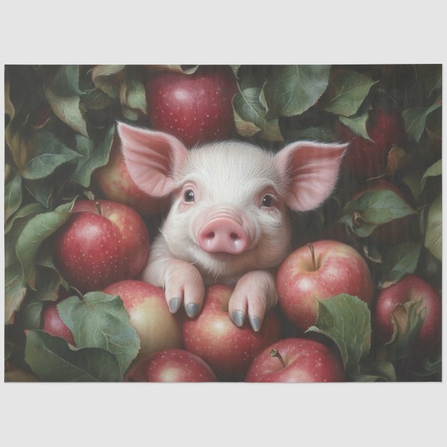 Piglet in a Pile of Apples Decoupage Tissue Paper (Front)