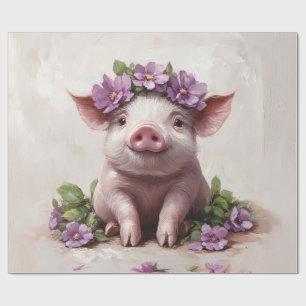 Piglet in a Purple Flower Crown Decoupage Wrapping Paper