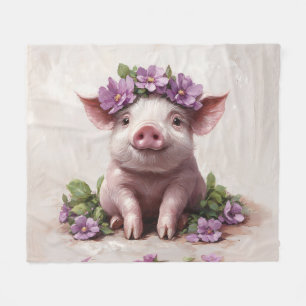 Piglet in a Purple Flower Crown Fleece Blanket