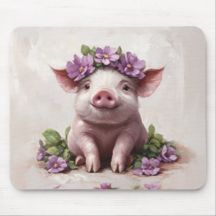 Piglet in a Purple Flower Crown Mouse Pad