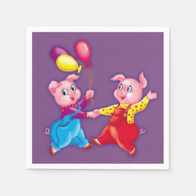 piglet pink cheerful napkin (Front)