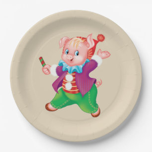 piglet pink cheerful paper plate