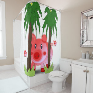 piglet pink children's showercurtain white shower curtain