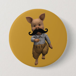 Piglet With Moustache 7.5 Cm Round Badge