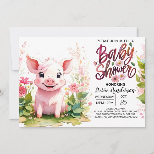 Piglet's Garden Farm Baby Shower Invitation (Front)