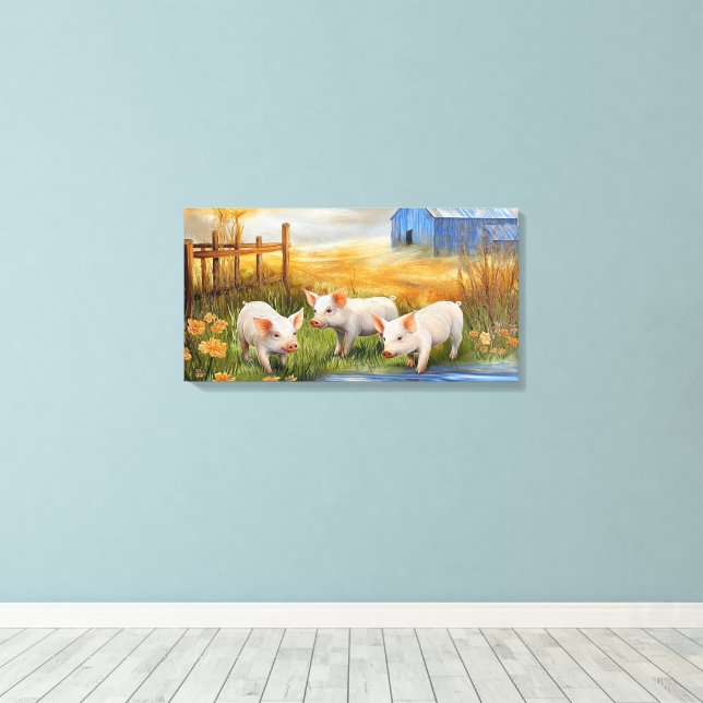 Piglets on the Farm Canvas Print (Insitu(Wood Floor))