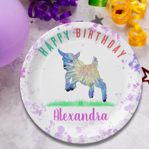 Pigmy Goat Girls Birthday Party Name Paper Plate