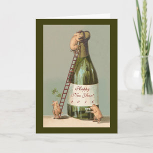 Pigs and Champagne; Cute 2016 New Year's Card