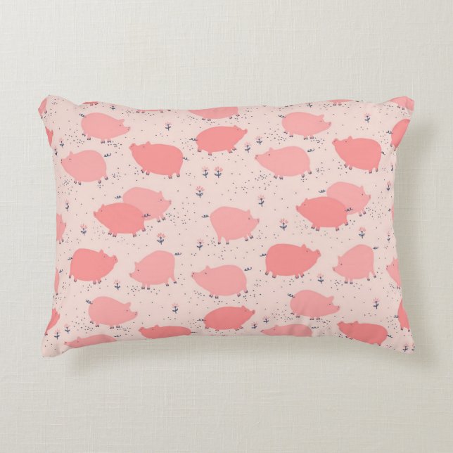 Pigs And Flowers Decorative Cushion (Front)