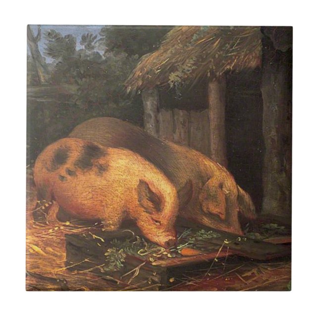 Pigs at a Trough (Farmyard Animals) Tile (Front)