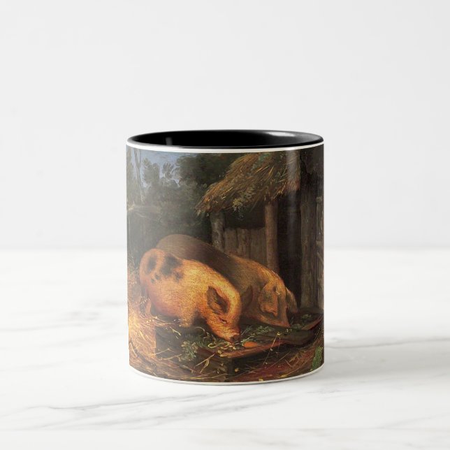 Pigs at a Trough (Farmyard Animals) Two-Tone Coffee Mug (Center)