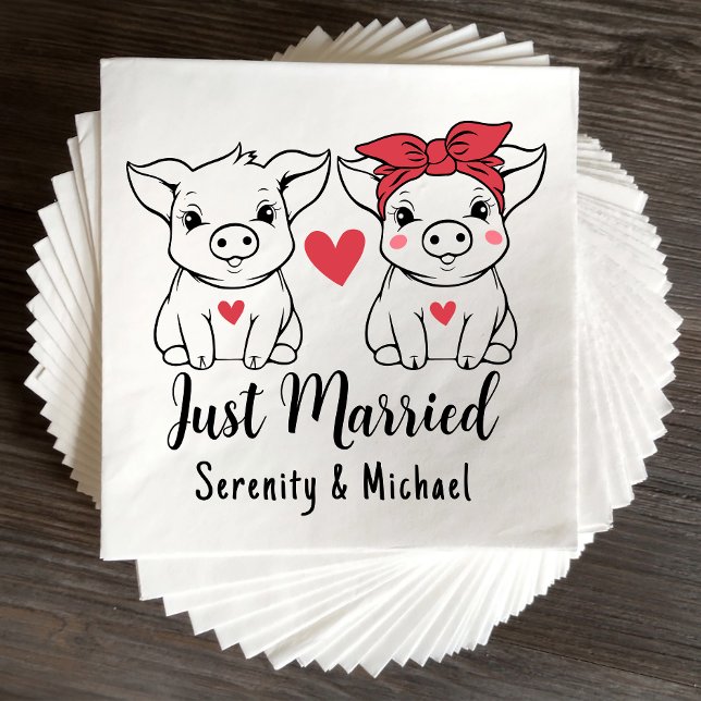 Pigs Bride Groom Farm Barn Just Married Wedding Napkin (Creator Uploaded)