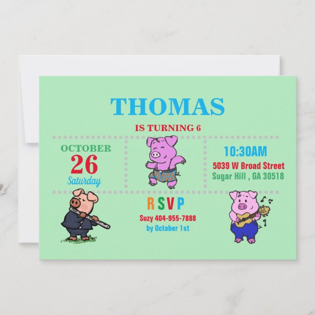 Pigs Cartoon Invitation (Front)