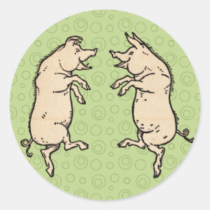Pigs Dancing Antique Piggy Dance Jig Classic Round Sticker