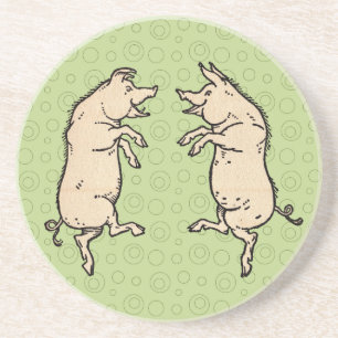 Pigs Dancing Antique Piggy Dance Jig Coaster