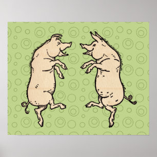 pigs dancing Antique piggy dance Poster