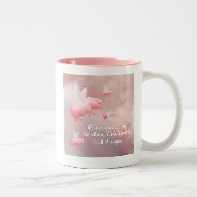 Pigs Fly-An Unbelievable Day Two-Tone Coffee Mug (Right)