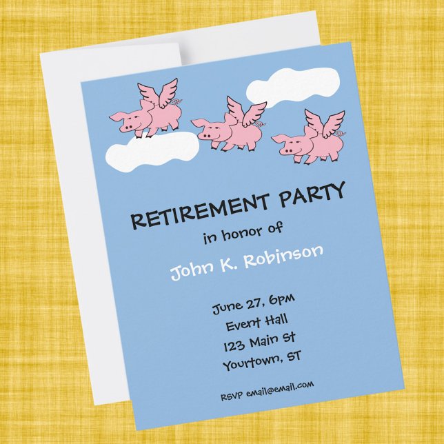 Pigs Fly Funny Retirement Party Invitation (Creator Uploaded)