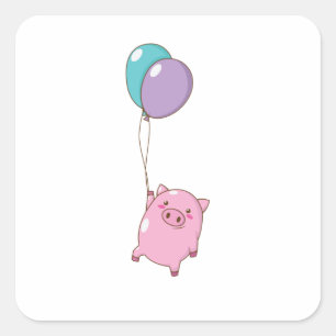 Pigs fly with balloons square sticker