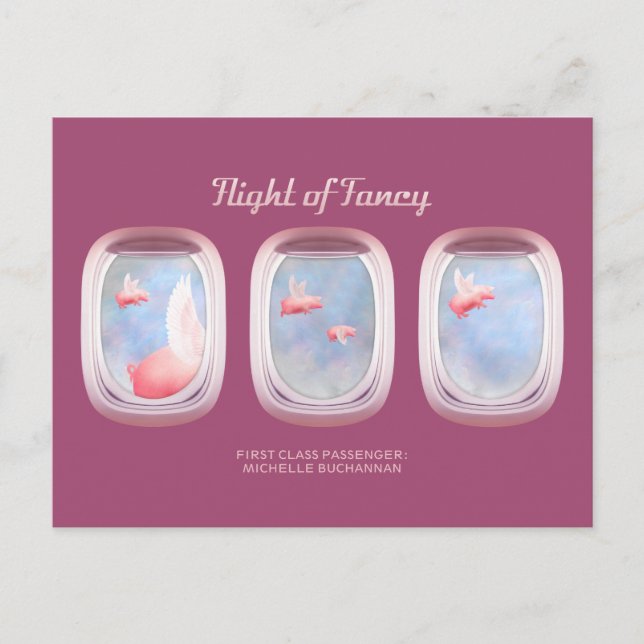 Pigs Flying Past Airplane Window-Personalized Postcard (Front)
