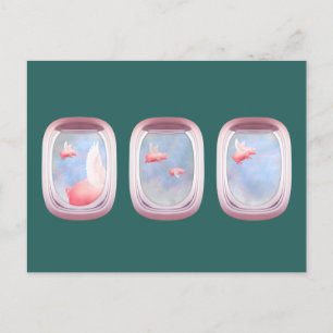 Pigs Flying Past Airplane Window-Personalized Postcard