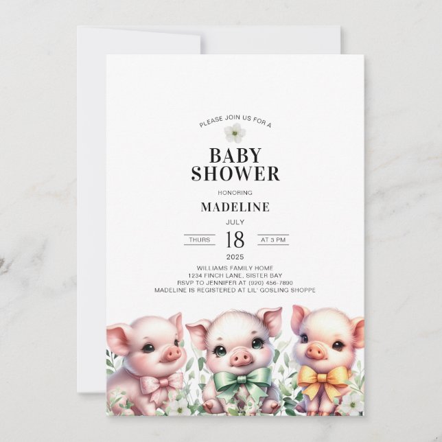 Pigs Gender Neutral Baby Shower Invitation (Front)