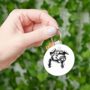 Pigs Head Illustration Key Ring