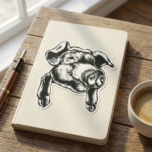 Pigs Head Illustration Square Sticker