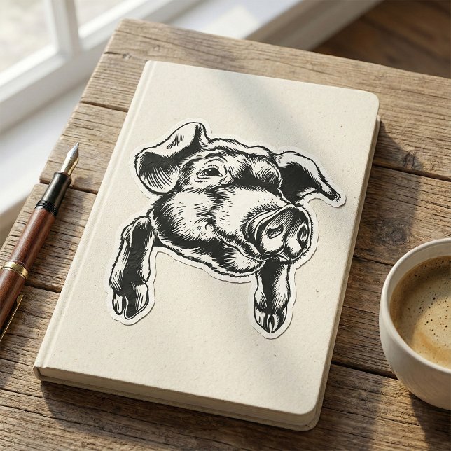 Pigs Head Illustration Square Sticker (Creator Uploaded)