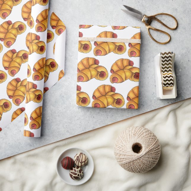 Pigs in a Blanket Crescent Roll Hot Dog Junk Food Wrapping Paper (Crafts)