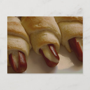 Pigs in a blanket with cheese postcard