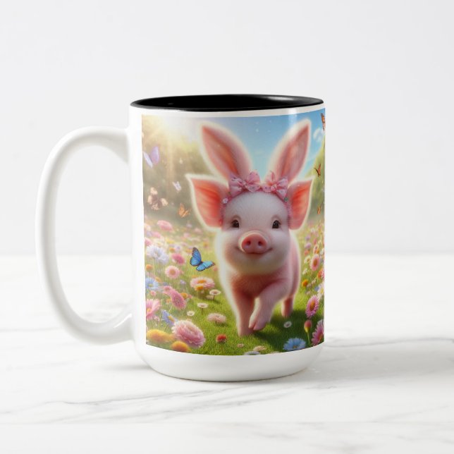Pigs in Bunny Ears Two-Tone Coffee Mug (Left)