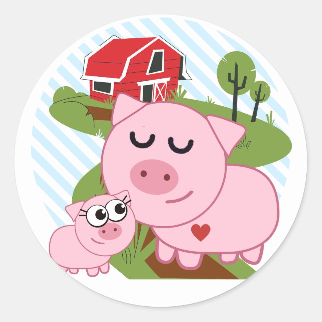 PIGS IN THE FARM CLASSIC ROUND STICKER (Front)