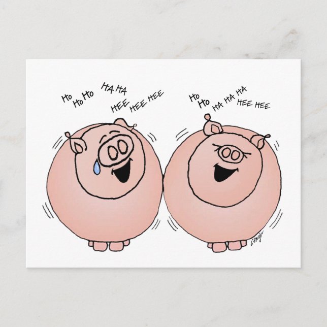Pigs laughing faces postcard (Front)