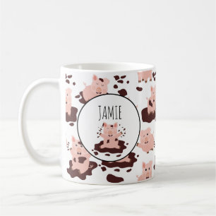 Pigs Playing in Mud Farm Animals Kids Custom Name Coffee Mug
