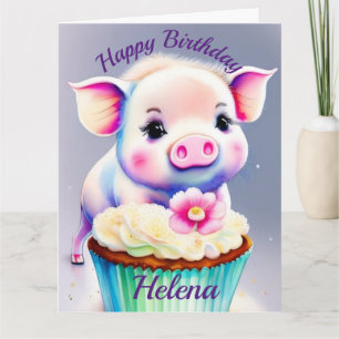 Pigs with cupcake water color card