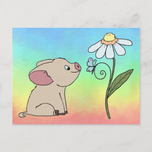Pigs with flower postcard